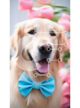 Σετ των 2 Intra Συλλεκτικό Ξύλινο Παζλ Plywood  4mm - Σκύλος Golden Retriever με μπλε παπιγιόν και ροζ τουλίπες Σε Ξύλινο Κουτί - Διαστάσεις: 10x10 cm – 25 κομμάτια
