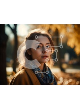 Intra Συλλεκτικό Ξύλινο Παζλ Plywood  4mm - Σοβαρή νεαρή γυναίκα που στέκεται ανάμεσα στα φθινοπωρινά φύλλα Σε Ξύλινο Κουτί - Διαστάσεις Puzzle: 10x10 cm – 25 κομμάτια