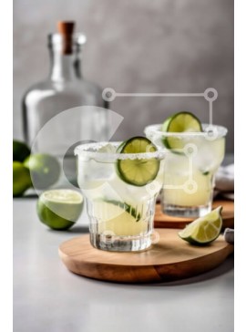 Σετ των 2 Intra Συλλεκτικό Ξύλινο Παζλ Plywood  4mm - Δροσιστικές Μαργαρίτες με φέτες λάιμ σε ρουστίκ ξύλινη σανίδα Σε Ξύλινο Κουτί - Διαστάσεις: 10x10 cm – 25 κομμάτια