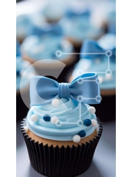 Intra Συλλεκτικό Ξύλινο Παζλ Plywood  4mm - Ποικιλία cupcakes με μπλε φιόγκους και ψεκασμούς Σε Ξύλινο Κουτί - Διαστάσεις: 10x10 cm – 25 κομμάτια