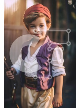 Intra Συλλεκτικό Ξύλινο Παζλ Plywood  4mm - Αξιολάτρευτη φωτογραφία νεαρού αγοριού ντυμένου Αλαντίν με σπαθί μπροστά στο ηλιοβασίλεμα Σε Ξύλινο Κουτί - Διαστάσεις Puzzle: 10x10 cm – 25 κομμάτια