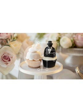 Σετ των 2 Intra Συλλεκτικό Ξύλινο Παζλ Plywood  4mm - Cupcakes με θέμα γάμου και Cupcake με δαχτυλίδι αρραβώνων με λουλούδια Σε Ξύλινο Κουτί - Διαστάσεις: 10x10 cm – 25 κομμάτια