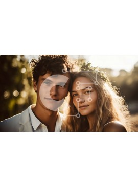 Intra Συλλεκτικό Ξύλινο Παζλ Plywood  4mm - Ευτυχισμένο νεαρό ζευγάρι σε ένα χωράφι με κορώνες λουλουδιών στο ηλιοβασίλεμα Σε Ξύλινο Κουτί - Διαστάσεις Puzzle: 10x10 cm – 25 κομμάτια