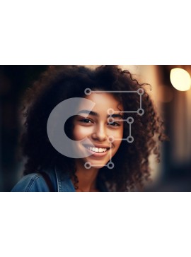 Intra Συλλεκτικό Ξύλινο Παζλ Plywood  4mm - Όμορφη εικόνα μιας χαμογελαστής νεαρής γυναίκας με σγουρά μαλλιά σε εξωτερικούς χώρους το σούρουπο Σε Ξύλινο Κουτί - Διαστάσεις Puzzle: 10x10 cm – 25 κομμάτια