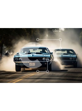 Intra Συλλεκτικό Ξύλινο Παζλ Plywood  4mm - Blue Muscle Cars σε χωματόδρομο με ελαστικά καπνίσματος Σε Ξύλινο Κουτί - Διαστάσεις Puzzle: 10x10 cm – 25 κομμάτια