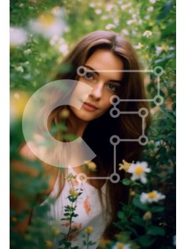 Intra Συλλεκτικό Ξύλινο Παζλ Plywood  4mm - Όμορφη νεαρή γυναίκα ανάμεσα σε αγριολούλουδα με λευκό φόρεμα Σε Ξύλινο Κουτί - Διαστάσεις Puzzle: 10x10 cm – 25 κομμάτια