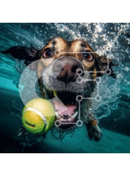Intra Συλλεκτικό Ξύλινο Παζλ Plywood  4mm - Αξιολάτρευτη εικόνα του σκύλου που κολυμπά με μια μπάλα του τένις Σε Ξύλινο Κουτί - Διαστάσεις: 10x10 cm – 25 κομμάτια