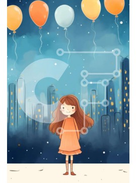 Intra Συλλεκτικό Ξύλινο Παζλ Plywood  4mm - Νεαρό κορίτσι με μπαλόνια στη χιονισμένη πόλη τη νύχτα Σε Ξύλινο Κουτί - Διαστάσεις Puzzle: 10x10 cm – 25 κομμάτια