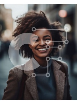 Intra Συλλεκτικό Ξύλινο Παζλ Plywood  4mm - Ευτυχισμένη γυναίκα που περπατά την ηλιόλουστη μέρα στην πόλη Σε Ξύλινο Κουτί - Διαστάσεις Puzzle: 10x10 cm – 25 κομμάτια