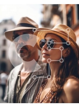 Intra Συλλεκτικό Ξύλινο Παζλ Plywood  4mm - Άνδρας και γυναίκα που στέκονται στην οδό της πόλης με casual ρούχα Σε Ξύλινο Κουτί - Διαστάσεις Puzzle: 10x10 cm – 25 κομμάτια