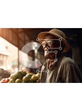 Intra Συλλεκτικό Ξύλινο Παζλ Plywood  4mm - Ηλικιωμένος άνδρας σε φρουτοστάσι σε πολυσύχναστη αγορά | Φωτογραφία Αρχείου Σε Ξύλινο Κουτί - Διαστάσεις Puzzle: 10x10 cm – 25 κομμάτια