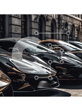 Intra Συλλεκτικό Ξύλινο Παζλ Plywood  4mm - Μαύρα σπορ αυτοκίνητα παρατεταγμένα στην άκρη του δρόμου Σε Ξύλινο Κουτί - Διαστάσεις Puzzle: 10x10 cm – 25 κομμάτια