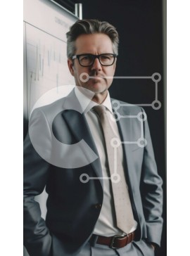 Intra Συλλεκτικό Ξύλινο Παζλ Plywood  4mm - Σοβαρός επιχειρηματίας που αναλύει το γράφημα στον πίνακα Σε Ξύλινο Κουτί - Διαστάσεις Puzzle: 10x10 cm – 25 κομμάτια