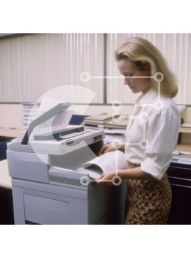 Intra Συλλεκτικό Ξύλινο Παζλ Plywood  4mm - Γυναίκα που στέκεται μπροστά από τον εκτυπωτή και ελέγχει το έγγραφο Σε Ξύλινο Κουτί - Διαστάσεις Puzzle: 10x10 cm – 25 κομμάτια