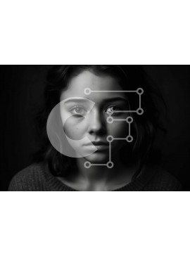 Intra Συλλεκτικό Ξύλινο Παζλ Plywood  4mm - Σοβαρό νεαρό κορίτσι που απεικονίζεται με γκρι πουλόβερ Σε Ξύλινο Κουτί - Διαστάσεις Puzzle: 10x10 cm – 25 κομμάτια