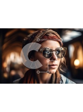 Intra Συλλεκτικό Ξύλινο Παζλ Plywood  4mm - Κομψή γυναίκα που κοιτάζει την απόσταση με γυαλιά ηλίου και κασκόλ Σε Ξύλινο Κουτί - Διαστάσεις Puzzle: 10x10 cm – 25 κομμάτια