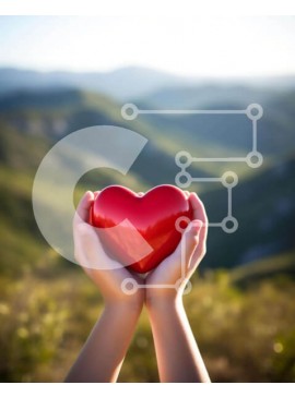 Σετ των 2 Intra Συλλεκτικό Ξύλινο Παζλ Plywood  4mm - Χέρια που κρατούν την κόκκινη καρδιά με τα βουνά στο φόντο Σε Ξύλινο Κουτί - Διαστάσεις: 10x10 cm – 25 κομμάτια