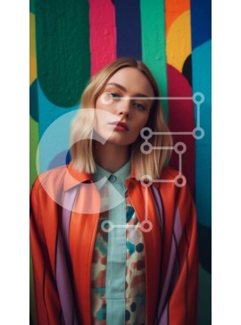 Intra Συλλεκτικό Ξύλινο Παζλ Plywood  4mm - Πολύχρωμη εικόνα γυναίκας που στέκεται μπροστά από πολύχρωμο τοίχο Σε Ξύλινο Κουτί - Διαστάσεις Puzzle: 10x10 cm – 25 κομμάτια