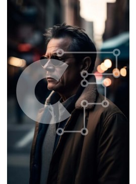 Intra Συλλεκτικό Ξύλινο Παζλ Plywood  4mm - Άνδρας με καφέ σακάκι και γυαλιά ηλίου που στέκεται στην οδό της πόλης στο σούρουπο Σε Ξύλινο Κουτί - Διαστάσεις Puzzle: 10x10 cm – 25 κομμάτια