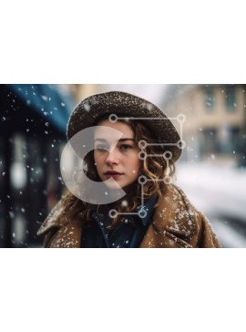 Intra Συλλεκτικό Ξύλινο Παζλ Plywood  4mm - Κομψή γυναίκα με χειμερινή ένδυση στη Snowy Street Σε Ξύλινο Κουτί - Διαστάσεις Puzzle: 10x10 cm – 25 κομμάτια