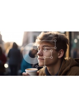 Intra Συλλεκτικό Ξύλινο Παζλ Plywood  4mm - Κομψός νεαρός άνδρας που κρατά ένα φλιτζάνι καφέ Σε Ξύλινο Κουτί - Διαστάσεις Puzzle: 10x10 cm – 25 κομμάτια