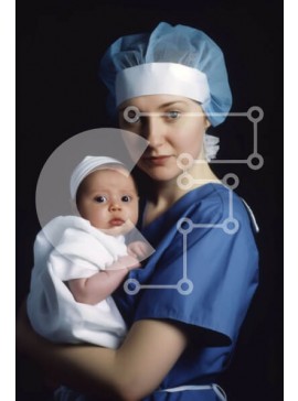 Intra Συλλεκτικό Ξύλινο Παζλ Plywood  4mm - Όμορφη εικόνα μιας νοσοκόμας που κρατά ένα νεογέννητο μωρό σε ένα νοσοκομείο Σε Ξύλινο Κουτί - Διαστάσεις Puzzle: 10x10 cm – 25 κομμάτια