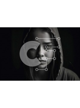 Intra Συλλεκτικό Ξύλινο Παζλ Plywood  4mm - Λυπημένη νεαρή γυναίκα με κουκούλα Σε Ξύλινο Κουτί - Διαστάσεις Puzzle: 10x10 cm – 25 κομμάτια