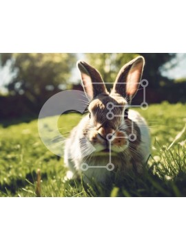 Σετ των 2 Intra Συλλεκτικό Ξύλινο Παζλ Plywood  4mm - Καφέ και άσπρο κουνέλι που κάθεται στο γρασίδι Σε Ξύλινο Κουτί - Διαστάσεις: 10x10 cm – 25 κομμάτια