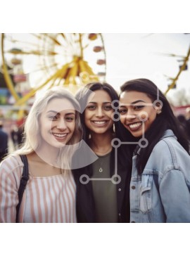 Intra Συλλεκτικό Ξύλινο Παζλ Plywood  4mm - Τρεις νεαρές γυναίκες σε ένα λούνα παρκ Σε Ξύλινο Κουτί - Διαστάσεις Puzzle: 10x10 cm – 25 κομμάτια