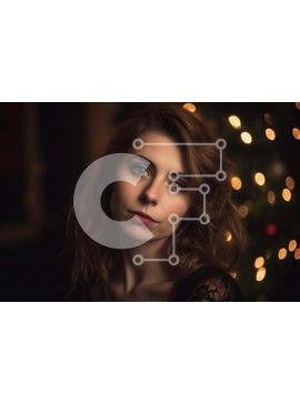 Intra Συλλεκτικό Ξύλινο Παζλ Plywood  4mm - Νεαρή γυναίκα με μαύρο φόρεμα που στέκεται μπροστά από το χριστουγεννιάτικο δέντρο Σε Ξύλινο Κουτί - Διαστάσεις Puzzle: 10x10 cm – 25 κομμάτια