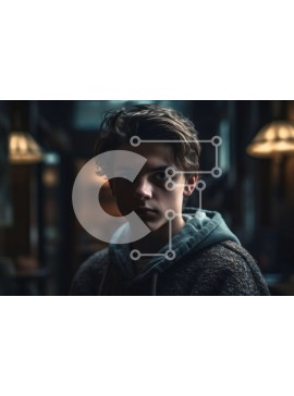 Intra Συλλεκτικό Ξύλινο Παζλ Plywood  4mm - Σοβαρός νεαρός άνδρας με κουκούλα που στέκεται σε ένα αμυδρά φωτισμένο δωμάτιο Σε Ξύλινο Κουτί - Διαστάσεις Puzzle: 10x10 cm – 25 κομμάτια