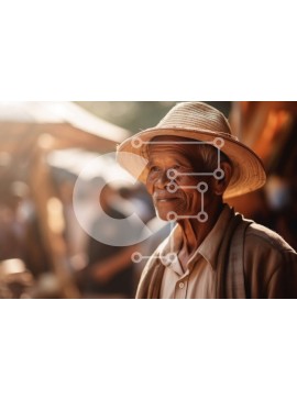 Intra Συλλεκτικό Ξύλινο Παζλ Plywood  4mm - Γραφική εικόνα ενός ηλικιωμένου άνδρα που στέκεται σε μια πολυσύχναστη αγορά Σε Ξύλινο Κουτί - Διαστάσεις Puzzle: 10x10 cm – 25 κομμάτια