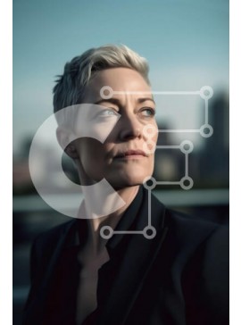 Intra Συλλεκτικό Ξύλινο Παζλ Plywood  4mm - Σοβαρή επιχειρηματίας που στέκεται στην ταράτσα με θέα στον ορίζοντα της πόλης Σε Ξύλινο Κουτί - Διαστάσεις Puzzle: 10x10 cm – 25 κομμάτια