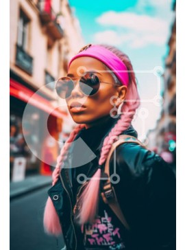 Intra Συλλεκτικό Ξύλινο Παζλ Plywood  4mm - Κομψή γυναίκα στο δρόμο με τα κτίρια στο παρασκήνιο Σε Ξύλινο Κουτί - Διαστάσεις Puzzle: 10x10 cm – 25 κομμάτια