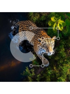 Intra Συλλεκτικό Ξύλινο Παζλ Plywood  4mm - Εναέρια άποψη του Jaguar που περπατά στο νερό κοντά σε δέντρα Σε Ξύλινο Κουτί - Διαστάσεις: 10x10 cm – 25 κομμάτια