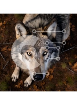 Intra Συλλεκτικό Ξύλινο Παζλ Plywood  4mm - Γκρίζος Λύκος που κάθεται και κοιτάζει ψηλά Σε Ξύλινο Κουτί - Διαστάσεις: 10x10 cm – 25 κομμάτια