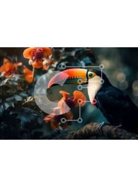 Intra Συλλεκτικό Ξύλινο Παζλ Plywood  4mm - Πολύχρωμο πουλί Toucan σε κλαδί στο καταπράσινο δάσος Σε Ξύλινο Κουτί - Διαστάσεις: 10x10 cm – 25 κομμάτια