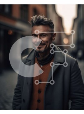 Intra Συλλεκτικό Ξύλινο Παζλ Plywood  4mm - Σοβαρός άνδρας στη λιθόστρωτη οδό μπροστά από παλιά κτίρια Σε Ξύλινο Κουτί - Διαστάσεις Puzzle: 10x10 cm – 25 κομμάτια