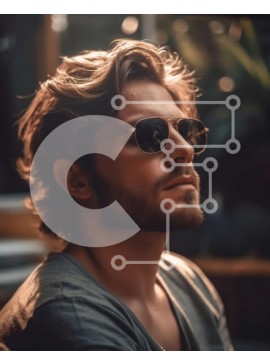 Intra Συλλεκτικό Ξύλινο Παζλ Plywood  4mm - Κομψός άνδρας με γυαλιά ηλίου που κοιτάζει μακριά Σε Ξύλινο Κουτί - Διαστάσεις Puzzle: 10x10 cm – 25 κομμάτια