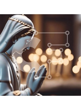 Intra Συλλεκτικό Ξύλινο Παζλ Plywood  4mm - Λευκό άγαλμα της Παναγίας που προσεύχεται μπροστά στα κεριά Σε Ξύλινο Κουτί - Διαστάσεις Puzzle: 10x10 cm – 25 κομμάτια