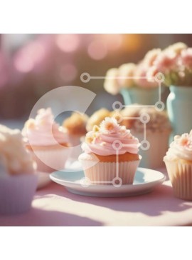 Σετ των 2 Intra Συλλεκτικό Ξύλινο Παζλ Plywood  4mm - Pink Frosted Cupcakes με λουλούδια Σε Ξύλινο Κουτί - Διαστάσεις: 10x10 cm – 25 κομμάτια