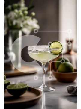 Σετ των 2 Intra Συλλεκτικό Ξύλινο Παζλ Plywood  4mm - Νόστιμο κοκτέιλ Μαργαρίτα με φρέσκες φέτες λάιμ σε έναν όμορφο μαρμάρινο πάγκο Σε Ξύλινο Κουτί - Διαστάσεις: 10x10 cm – 25 κομμάτια