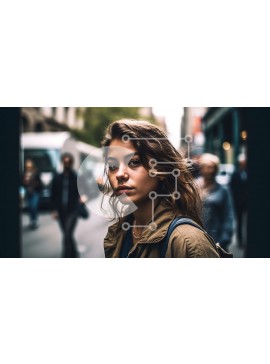 Intra Συλλεκτικό Ξύλινο Παζλ Plywood  4mm - Ουδέτερη έκφραση νεαρής γυναίκας που στέκεται στην πολυσύχναστη οδό της πόλης Σε Ξύλινο Κουτί - Διαστάσεις Puzzle: 10x10 cm – 25 κομμάτια