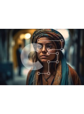 Intra Συλλεκτικό Ξύλινο Παζλ Plywood  4mm - Κομψή γυναίκα με τουρμπάνι και ποτήρια που στέκονται σε ένα δρομάκι Σε Ξύλινο Κουτί - Διαστάσεις Puzzle: 10x10 cm – 25 κομμάτια