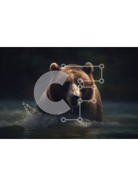 Σετ των 2 Intra Συλλεκτικό Ξύλινο Παζλ Plywood  4mm - Ισχυρή εικόνα μιας καφέ αρκούδας που στέκεται στο νερό Σε Ξύλινο Κουτί - Διαστάσεις: 10x10 cm – 25 κομμάτια