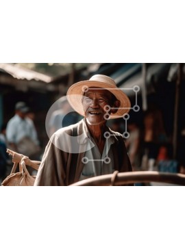 Intra Συλλεκτικό Ξύλινο Παζλ Plywood  4mm - Χαμογελαστός ηλικιωμένος άνδρας στην περιοχή της αγοράς με το καλάθι των αγαθών Σε Ξύλινο Κουτί - Διαστάσεις Puzzle: 10x10 cm – 25 κομμάτια