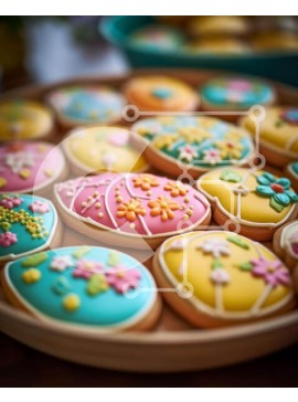 Σετ των 2 Intra Συλλεκτικό Ξύλινο Παζλ Plywood  4mm - Πασχαλινά μπισκότα με πολύχρωμα αυγά και λουλούδια Σε Ξύλινο Κουτί - Διαστάσεις: 10x10 cm – 25 κομμάτια