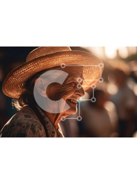 Intra Συλλεκτικό Ξύλινο Παζλ Plywood  4mm - Ευτυχισμένη ηλικιωμένη γυναίκα με ψάθινο καπέλο που χαμογελά για την κάμερα Σε Ξύλινο Κουτί - Διαστάσεις Puzzle: 10x10 cm – 25 κομμάτια