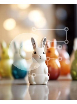 Intra Συλλεκτικό Ξύλινο Παζλ Plywood  4mm - Πολύχρωμα κεραμικά ειδώλια λαγουδάκι στο τραπέζι Σε Ξύλινο Κουτί - Διαστάσεις Puzzle: 10x10 cm – 25 κομμάτια