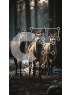 Σετ των 2 Intra Συλλεκτικό Ξύλινο Παζλ Plywood  4mm - Όμορφη εικόνα τεσσάρων ελαφιών σε ένα χιονισμένο δάσος Σε Ξύλινο Κουτί - Διαστάσεις: 10x10 cm – 25 κομμάτια